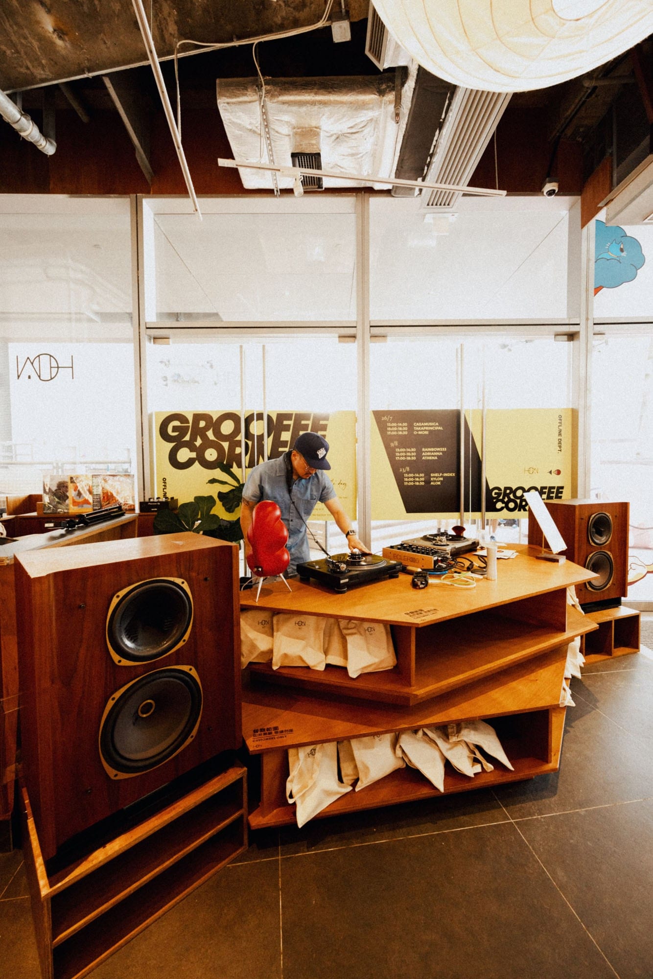 Grooffee Corner DJ booth and vinyl setup at Lee Gardens