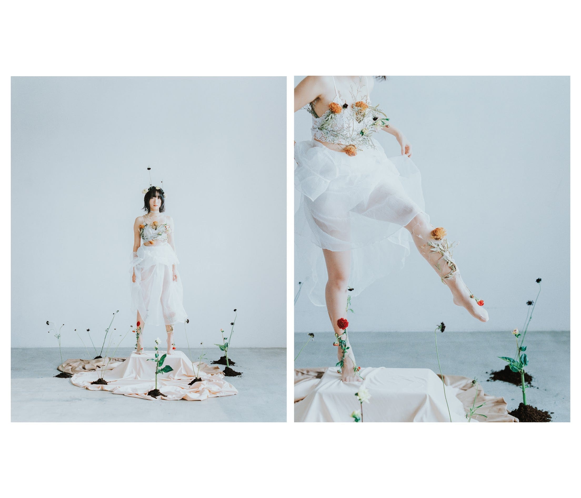 Floral fashion portrait diptych