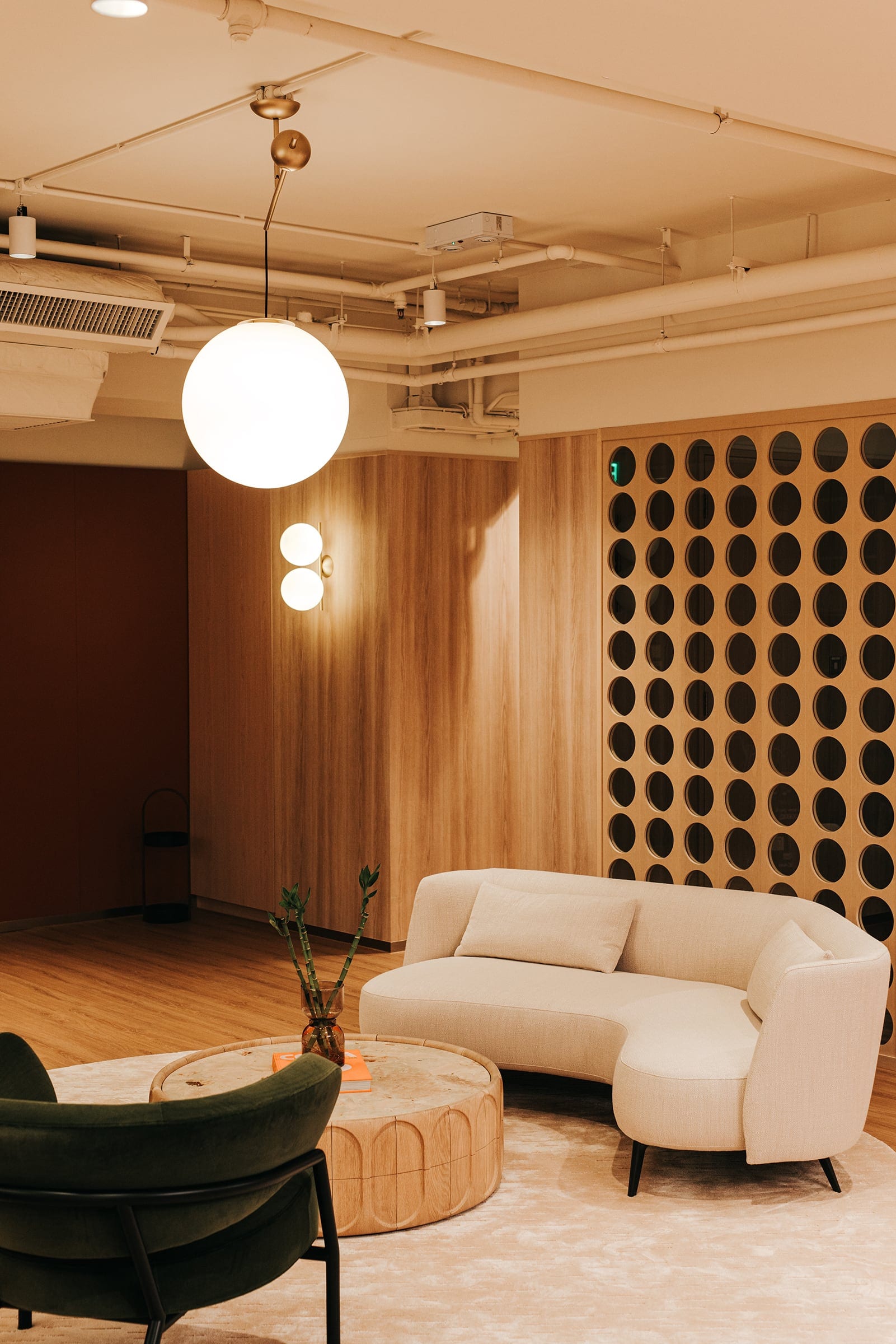 TCBB Office lighting and perforated timber detail