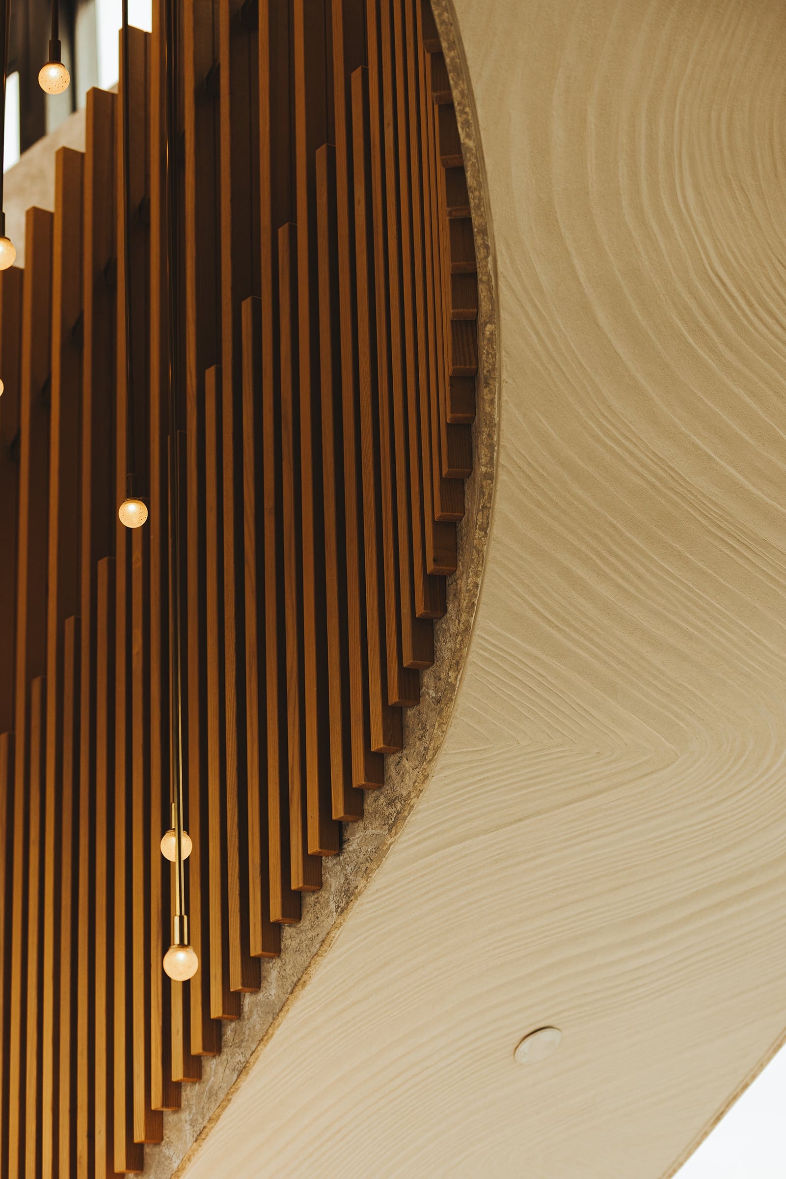 The Vantage timber slats and textured stone surface